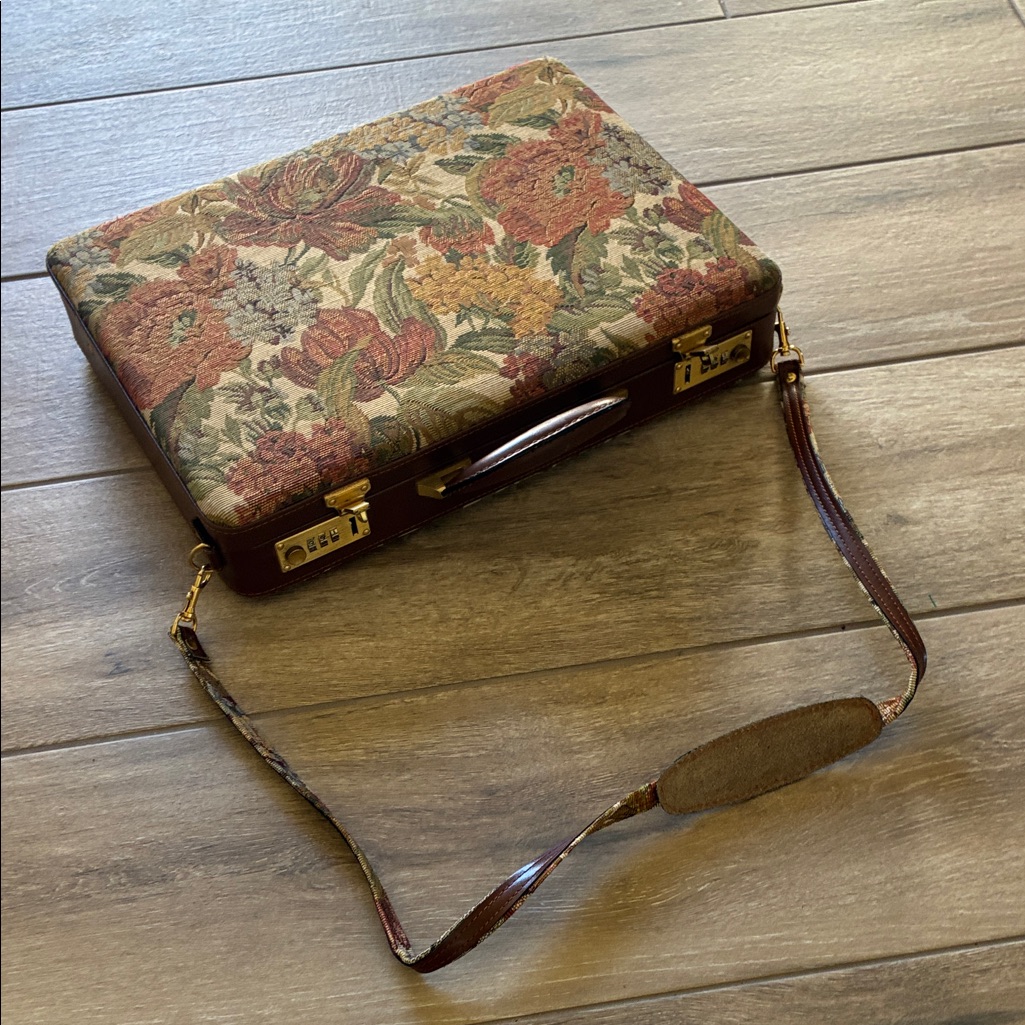 Vintage Floral Tapestry Briefcase With Removable Shoulder Strap